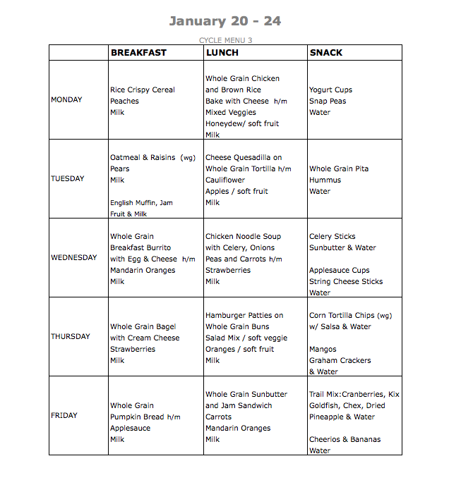 Lunch Menus – Hillcrest Kids