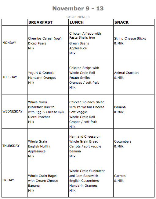 Lunch Menus – Hillcrest Kids