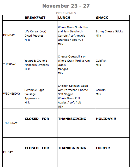 Lunch Menus – Hillcrest Kids