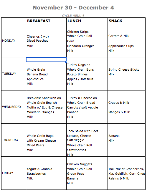 Lunch Menus – Hillcrest Kids