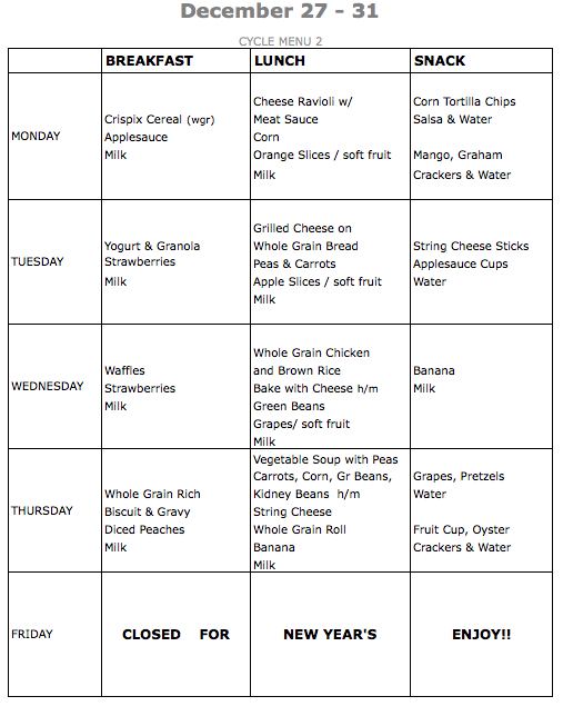 Lunch Menus – Hillcrest Kids