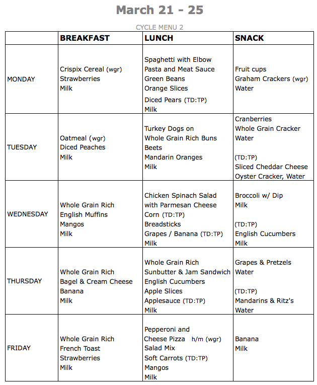 Lunch Menus – Hillcrest Kids